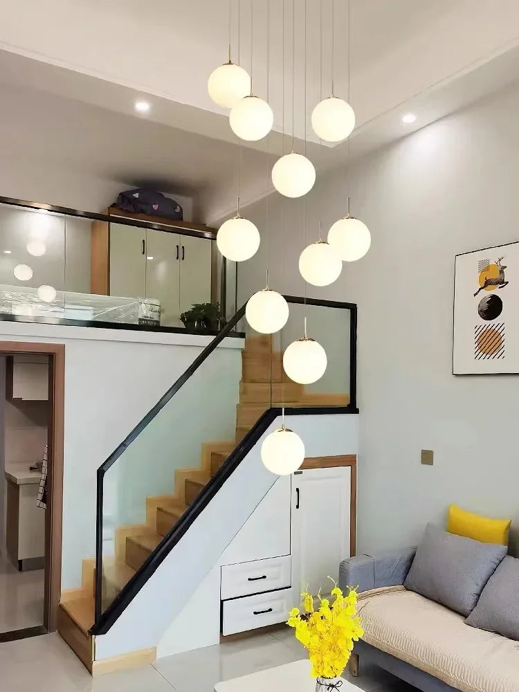 Stairs 2026 Modern Nordic LED Glass Chandelier Loft Duplex Living Room Lamp Hotel Lobby Long Chandelier Home Decorative Lighting
