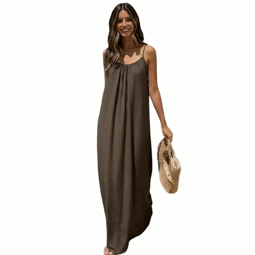 New with Back Tie Backless Cami Dresses Pure Color Soft Backless Sleeveless Comfortable Long Sundress for Women