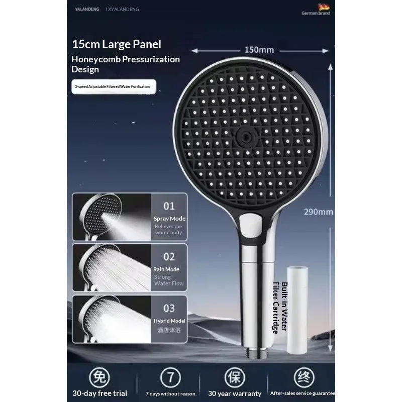15CM Big Panel High Pressure Shower Head With Filter 3 Modes Large Flow Spray Nozzle Rainfall Shower Faucet Bathroom Accessories