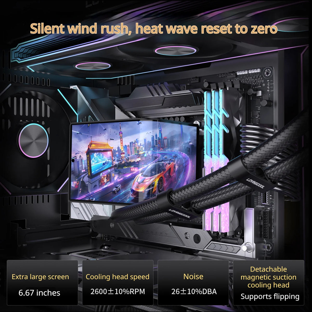 LOVINGCOOL SC70 360 ARGB CPU Liquid Cooler Radiator 6.67-Inch Naked-Eye 3D Super Large Frameless Curved Screen Water Cooler