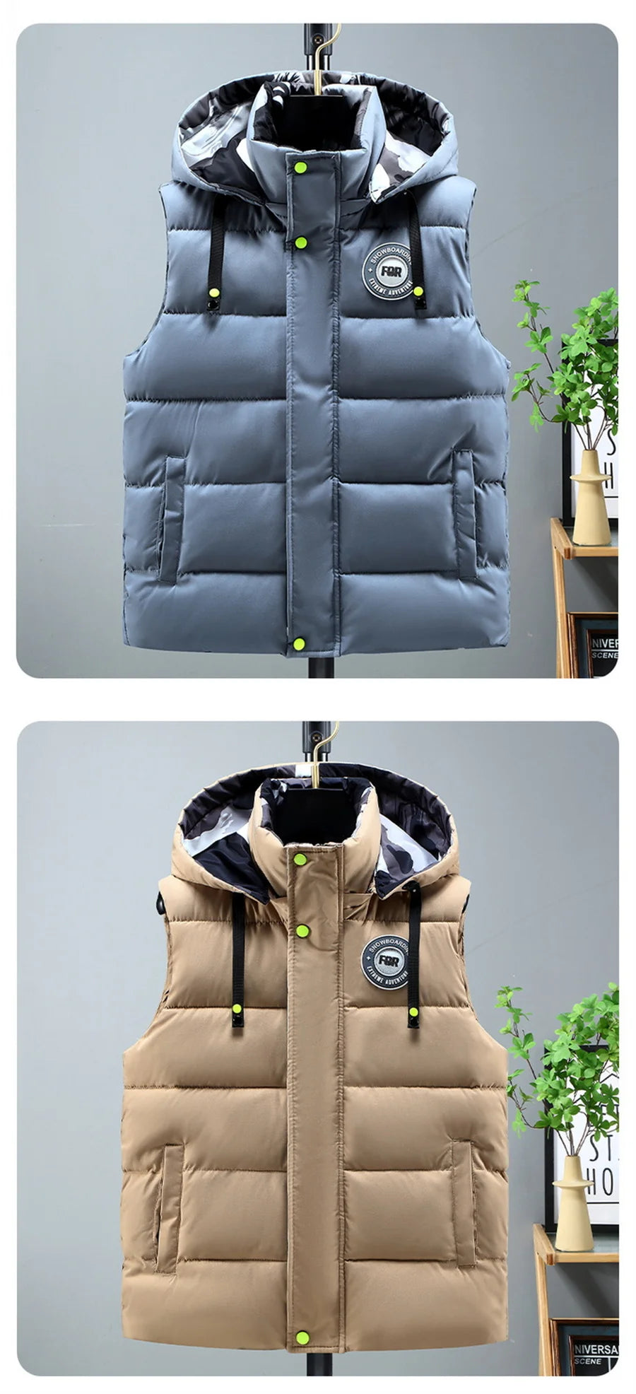 Black Men Cotton Padded Vest Fashion Detachable Hooded Sleeveless Jackets Winter Warm Men's Clothes Male Thick Coat Big Size 5XL