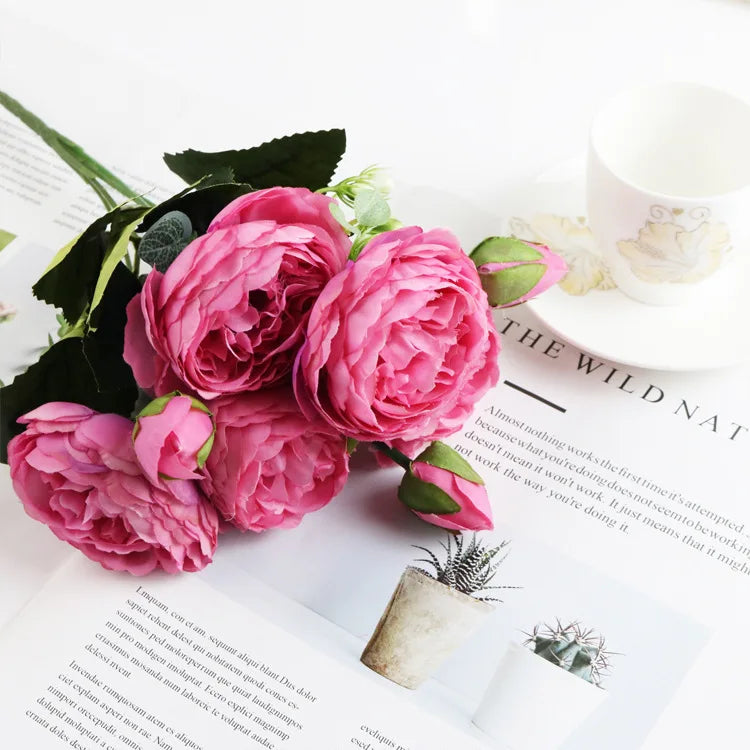 Artificial Flowers Rose Silk Peony Brial Bouquet Home Room Table Decora Festival Wedding Scrapbook Fake Plants Diy Gifts Props
