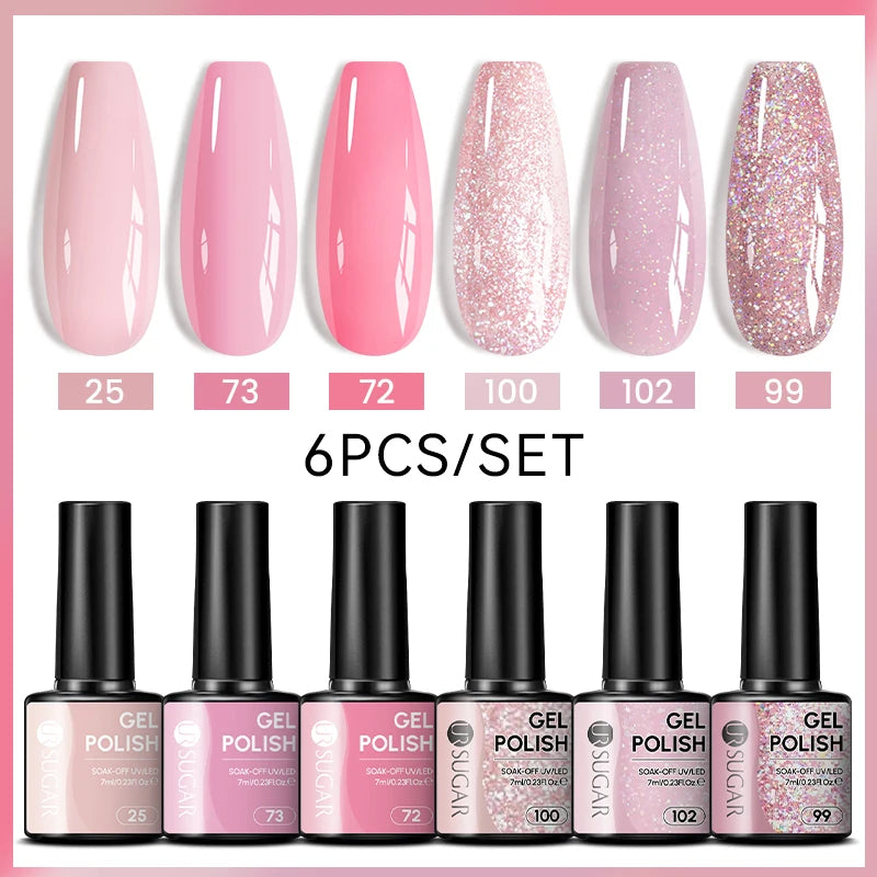 UR SUGAR 6Pcs/Set 7ML Gel DIY Nail Polish Autumn Semi Permanent Soak Off UV LED Gel Varnish Nail Art Design Manicure Kit