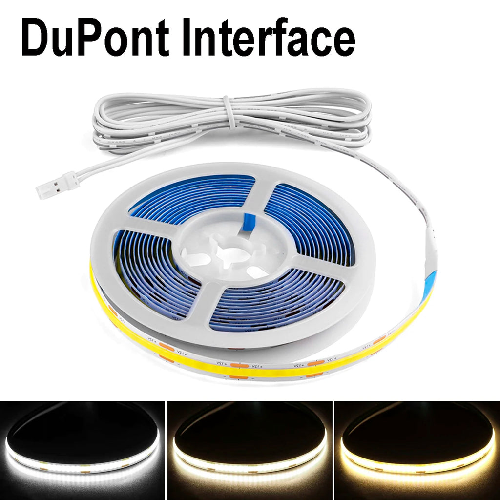 DC12V DuPont LED Light Cob Strips 1m -5m with 2M Cable Wire Under Cabinet Light for Centralized Control Lamp Kitchen Lighting