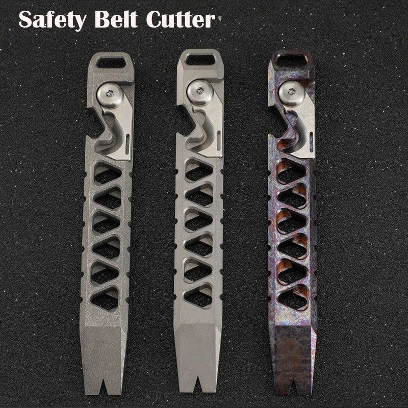 EDC Titanium Alloy Crowbar Portable Bottle Opener Safety Belt Cutter Outdoor Camping Gear Multifunction Tools