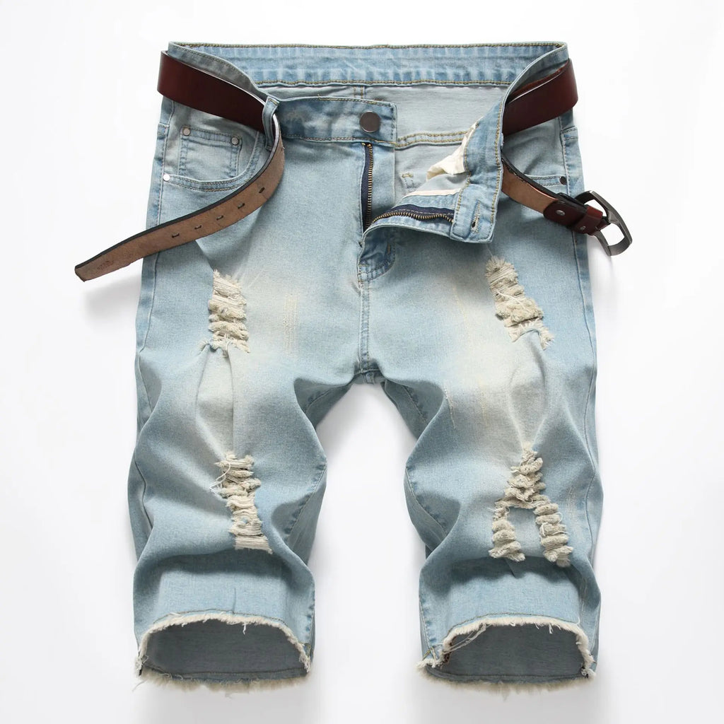2026 New Denim Shorts for Men Fashion Casual Stretch Straight Short Jeans Men Summer Trend Holes Slim Fit Cowboy Short Trousers