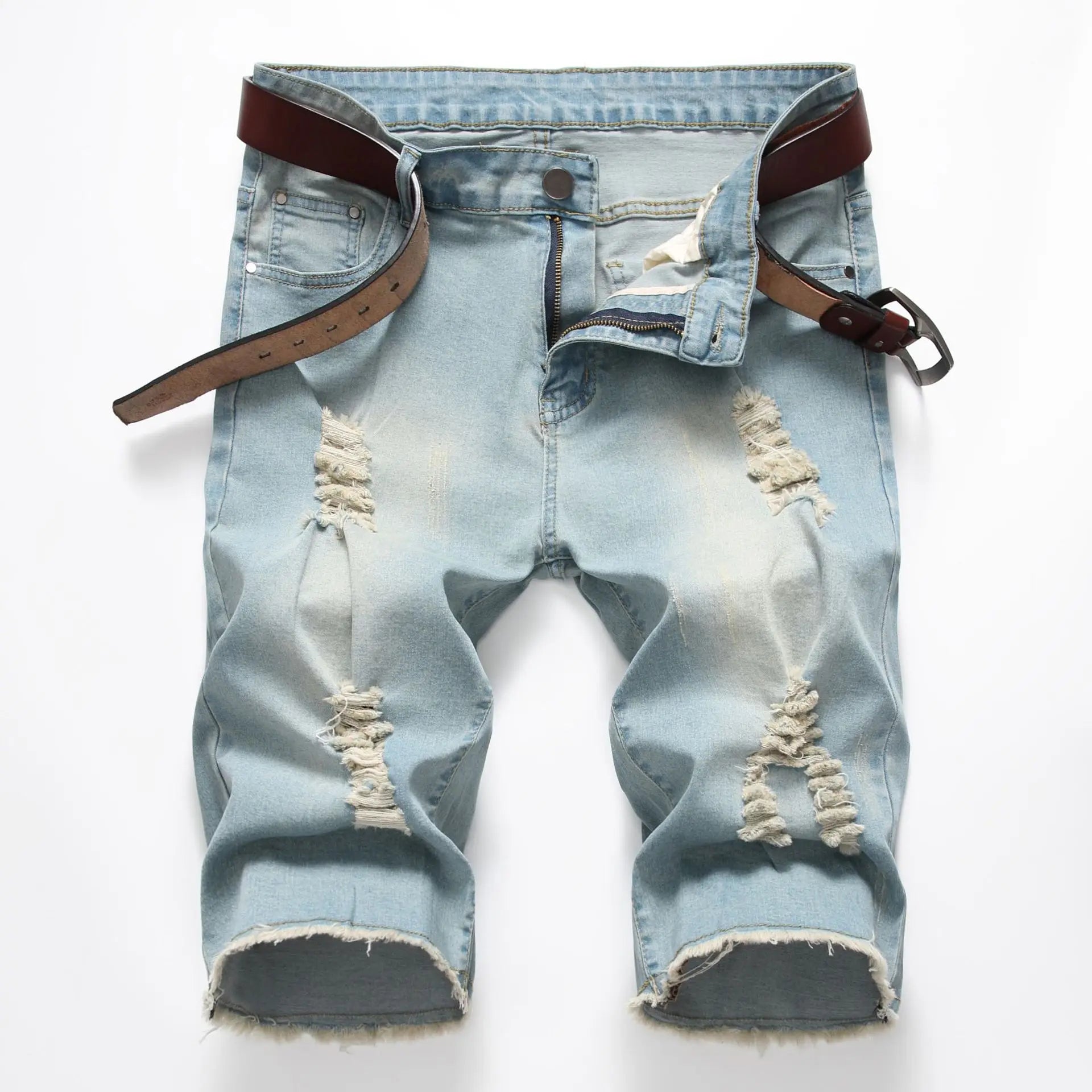2026 New Denim Shorts for Men Fashion Casual Stretch Straight Short Jeans Men Summer Trend Holes Slim Fit Cowboy Short Trousers