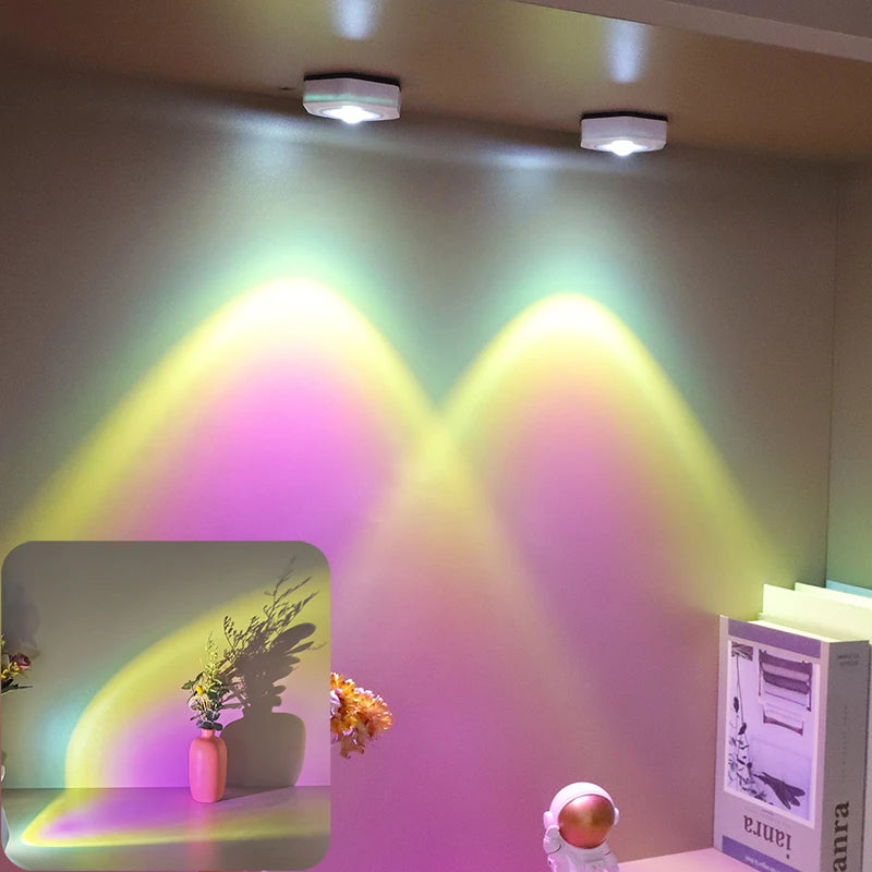 Creative Hexagonal Cat Eye Under Cabinet Light Sunset Red Projection Sunset Lamp Battery Powered Touch LED Decorative lights