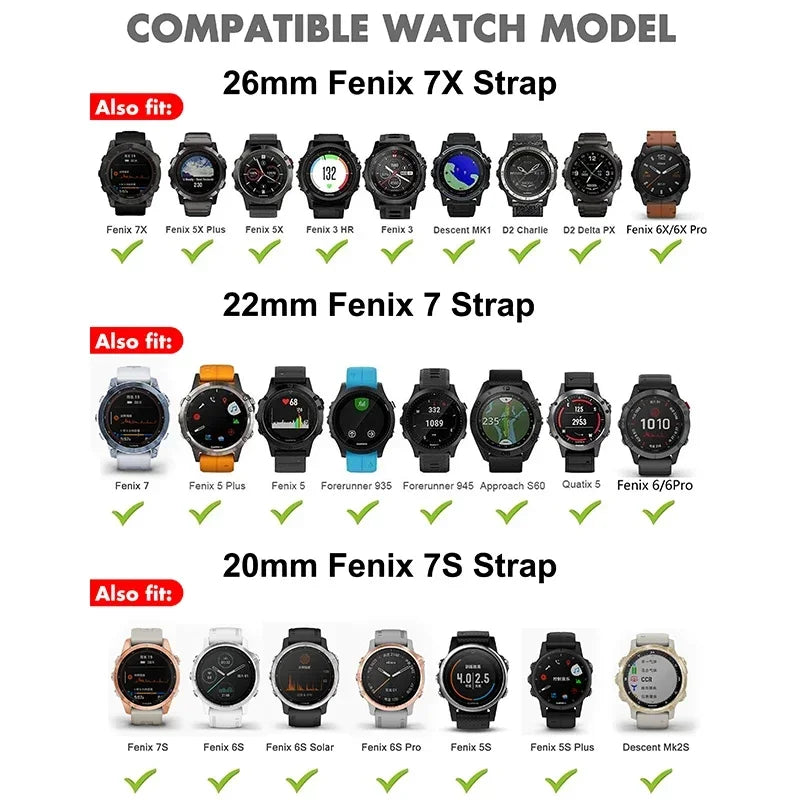 26 22 20mm Quick Fit Metal Adapter For Garmin Fenix 5s/5/5X/5XPlus/6s/6/6X Pro/7/7x/Forerunner945 Watch Easyfit Buckle Connector