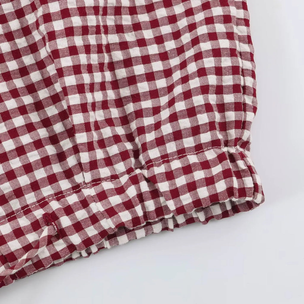 Women's Plaid Jacket, Vintage Gingham Check Coat, Stand Collar Long Sleeve Button Up Outerwear, Loose Casual Autumn Windbreaker