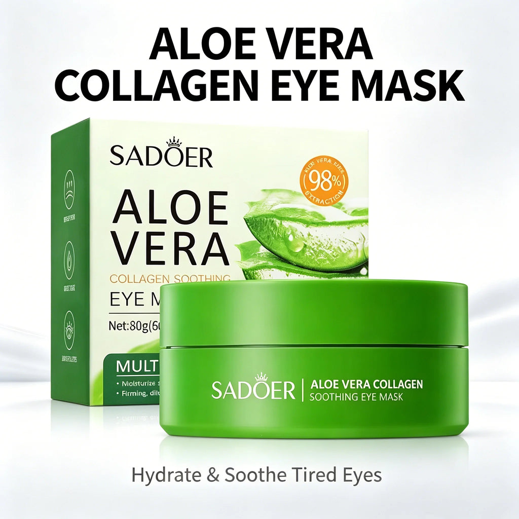 SADOER Aloe Vera Collagen Eye Mask 60pcs Hydrating Moisturizing Firming Reduce Dark Circles Under Eye Pads Skin Care