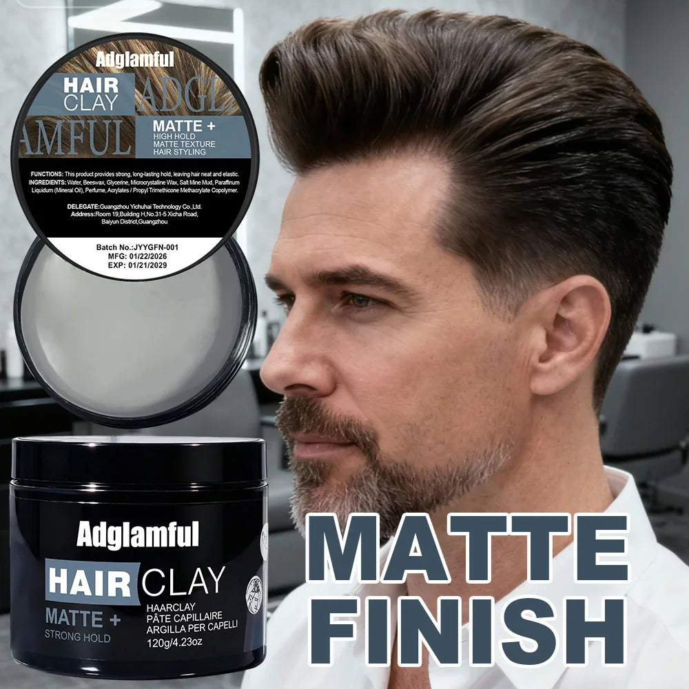 Adglamful Matte Hair Clay 120g -Cologne, Strong Hold, Lightweight, Non-Greasy, Reusable, Natural Look for Men