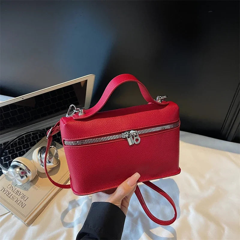 Minimalist Trend Solid Color Box Bag Litchi Pattern Portable Carrying Crossbody Bag Daily Commuting Versatile Square Bag
