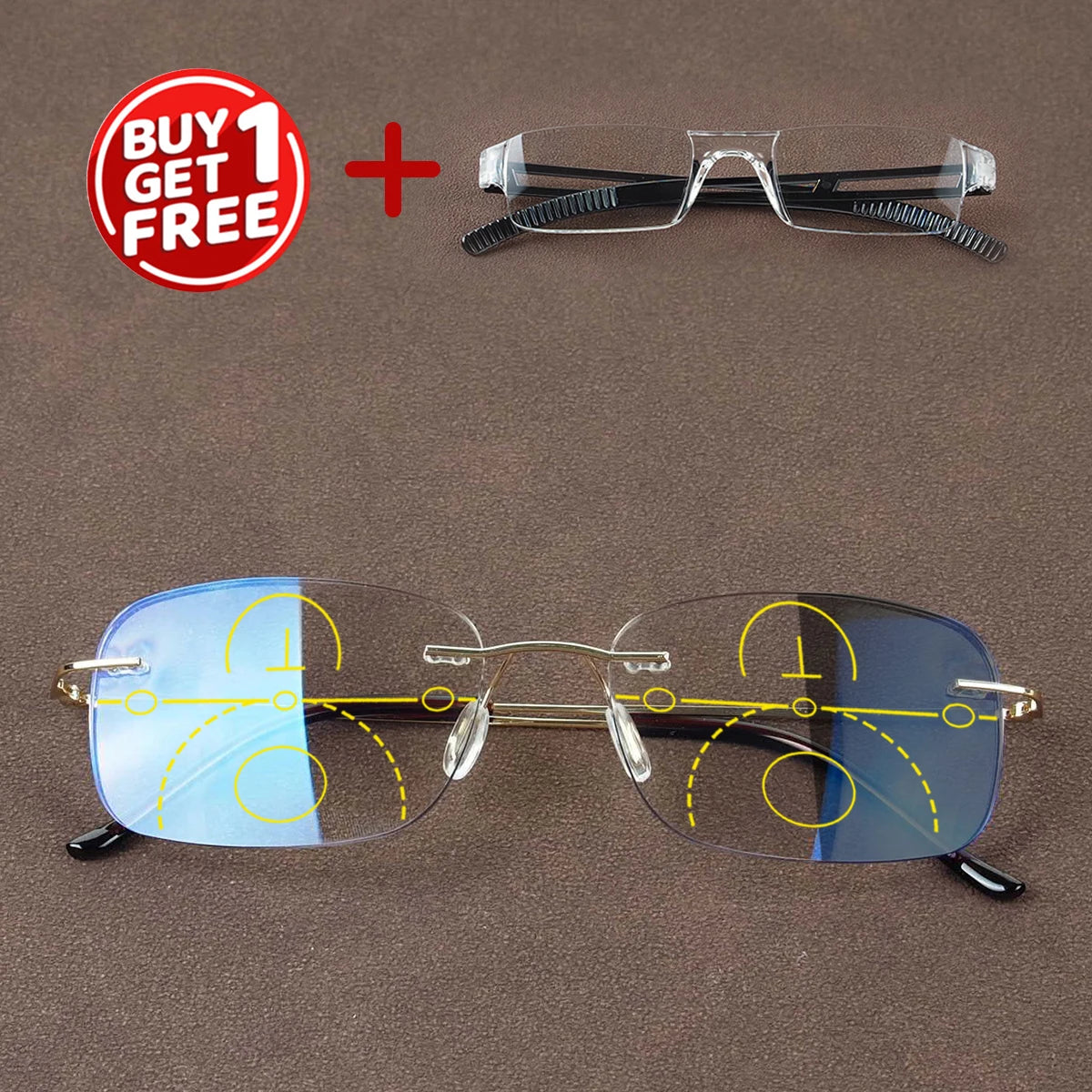 Photochromic, Progressive Multifocal Reading Glasses, Stylish Frameless Design, Includes 1 Piece of Integrated Reading Glasses as a Gift, Unisex.