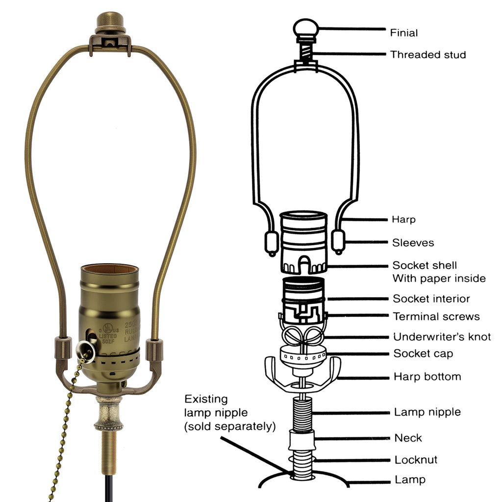 Lamp Rewire Kit Pull Chain Lamp Socket Lamp Wiring Kit with Matching Cord Lamp Harp Set for Table Floor Lamp / DIY Lamps