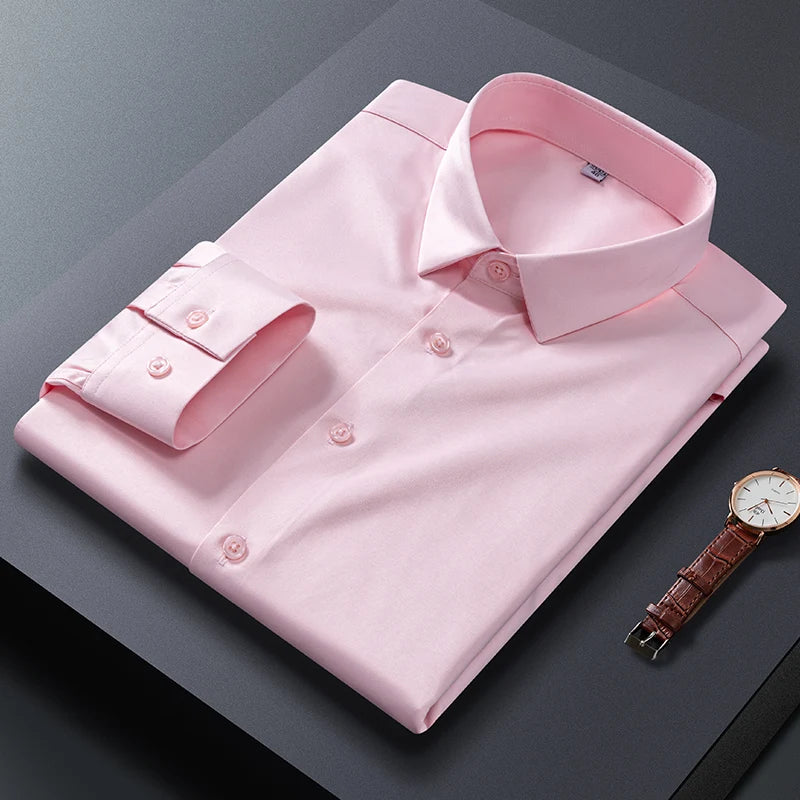 Men Shirt Glossy Long Sleeve Plus Size 5XL 6XL 7XL Oversize Loose Casual Dress Shirt Autumn Comfortable Office Work Business