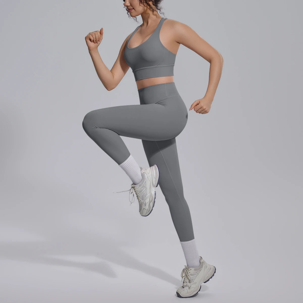 2PCS Yoga Set Summer Gym Sports Running Yoga Clothing Solid Color Cross Bra Workout Top High Waisted Quick Drying Fitness Pants
