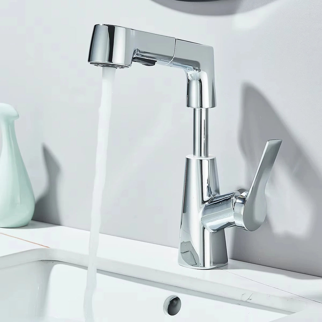 Pull Out Lift Kitchen Faucet 360° Rotatable Bathroom Basin Faucet Stainless Steel Kitchen Sink Faucet with Pull Out SprayerG1/2