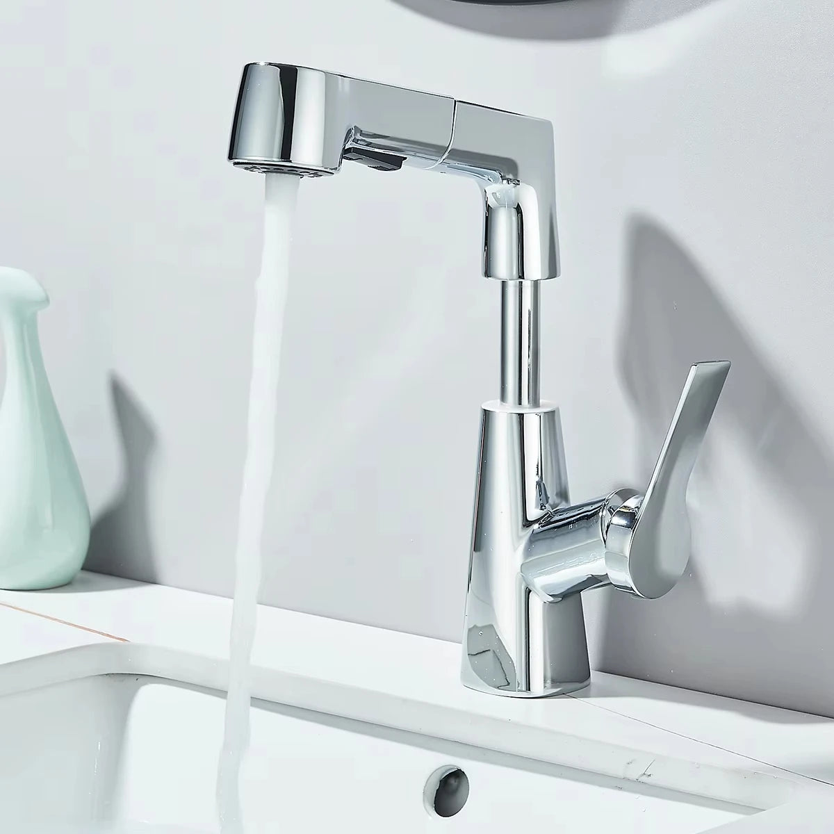 Pull Out Lift Kitchen Faucet 360° Rotatable Bathroom Basin Faucet Stainless Steel Kitchen Sink Faucet with Pull Out SprayerG1/2