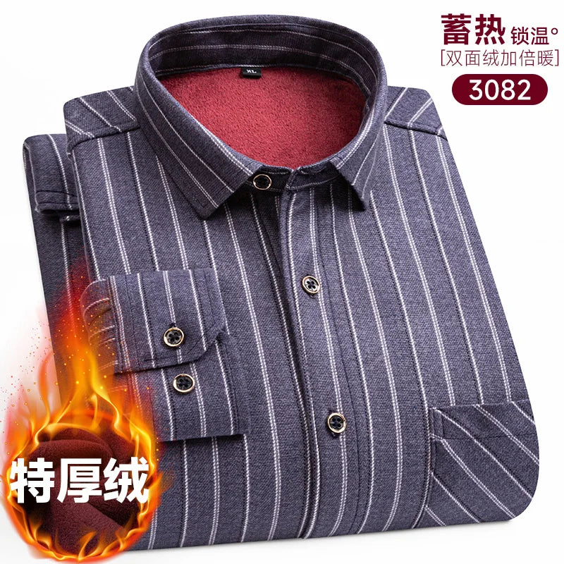 Men's long-sleeved shirt with double-sided fleece thickened warmth, 8XL, 9XL, casual winter fashion, versatile for the street