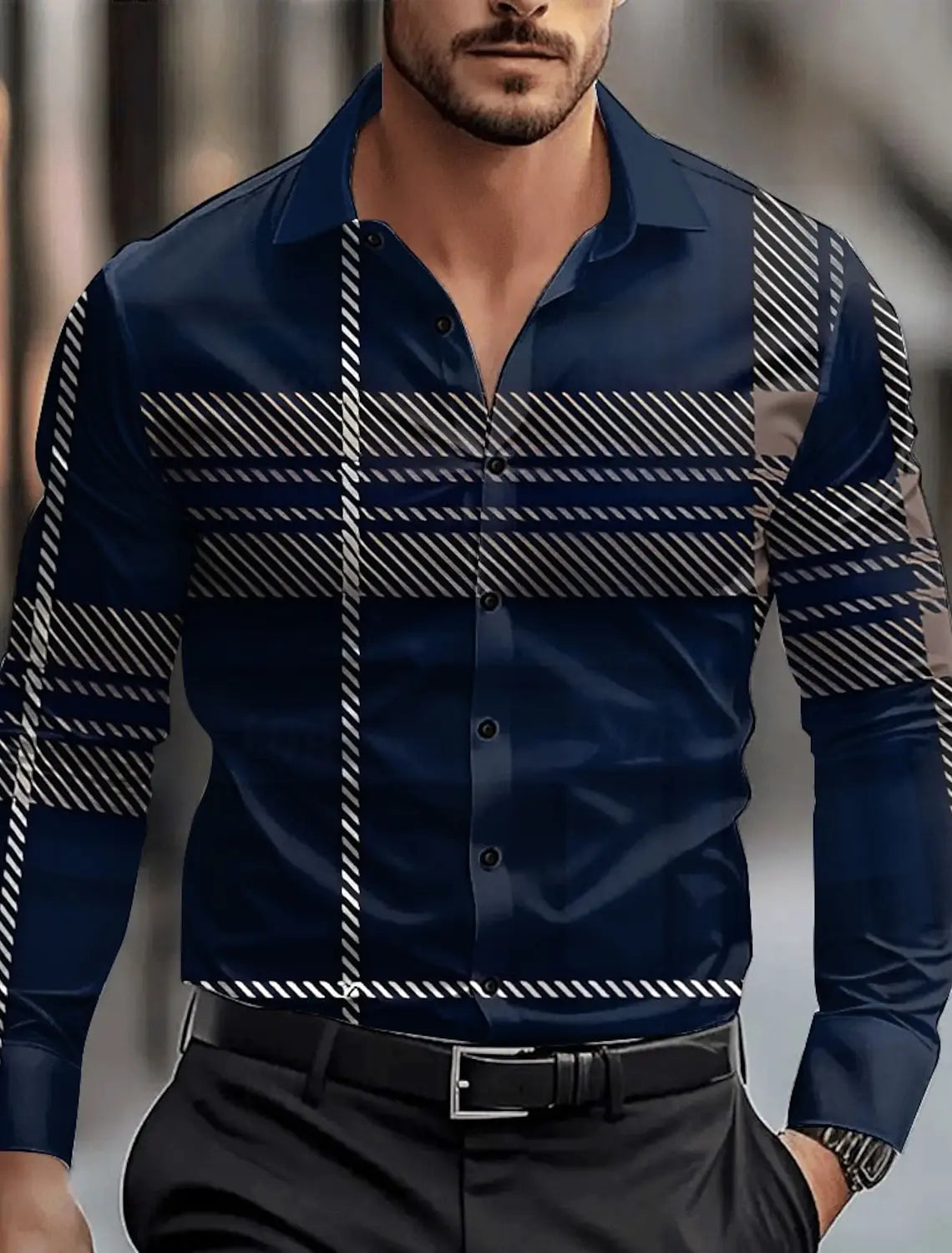 Geometic Business Casual Men's Dress Shirt Button Up Shirt Long Sleeve Business Daily Fall Winter Shirt Collar 3D Print Clothing