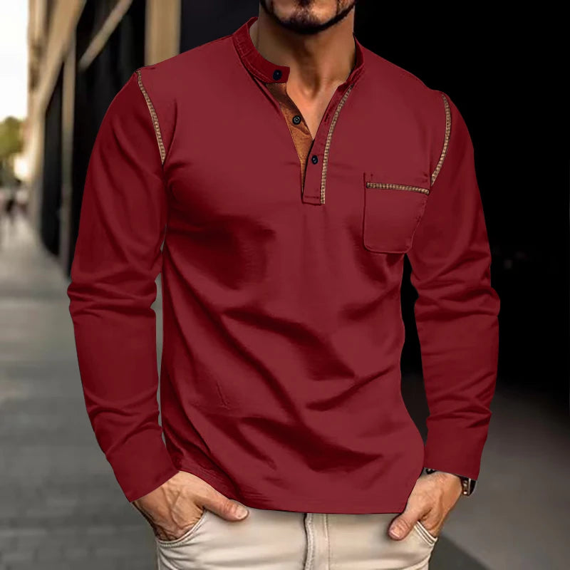 2024 Spring Summer Cross-Border European and American Men's Stand-Up Collar Casual Long-Sleeved Polo Shirt Men's Foreign Trade M