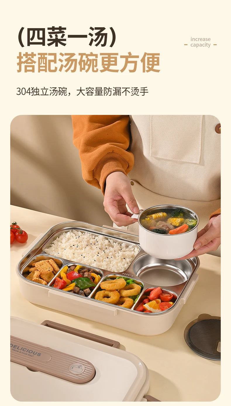 Portable Insulated Stainless Steel Lunch Box for Office Workers And Students Sealed Bento with Microwave Heating Food Container
