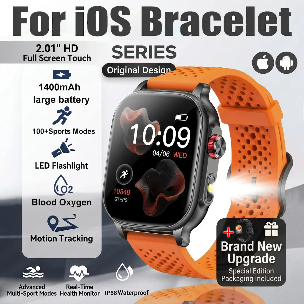 New1400mAh Military Grade Smart Watch 600 hours Battery Life 5ATM Waterproof BT Call Alert LED Flashlight 100+Sports Watches Men