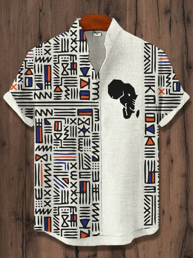 Autumn Ethnic Style Graphic 3D Print Holiday Button Men Clothing Luxury Men's Shirt Casual Short Sleeve Retro Shirt Man Top