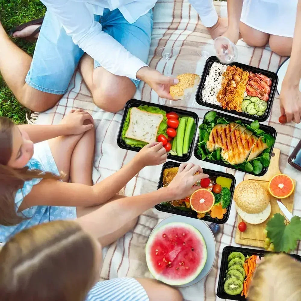 1000ml Thick Disposable Takeaway Lunch Box Tableware Can Be Microwave Heated Rectangular Black Plastic Bowl Food Packaging Box