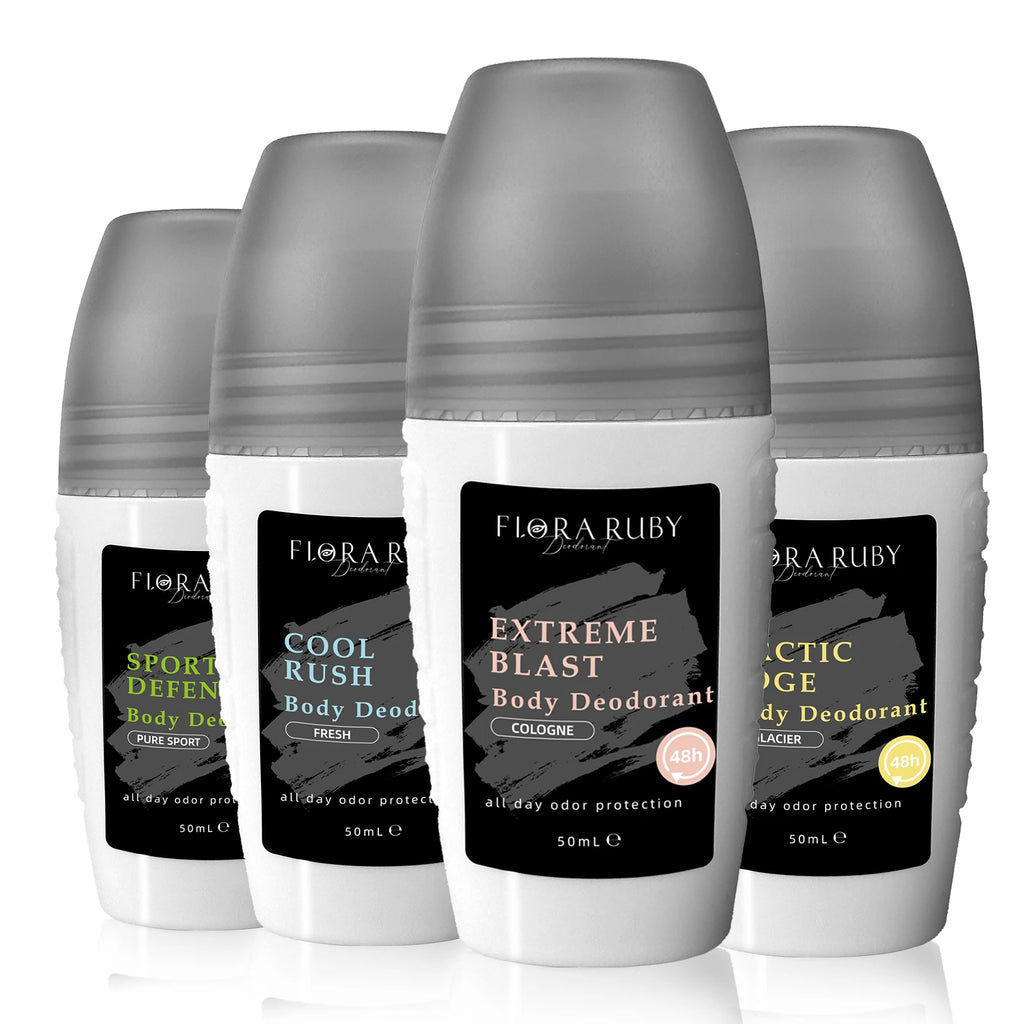 4 Fragrances Men Underarm Roll On Deodorant, Aluminum Free, Portable Gym &Sports Set 48H Odor Protection, Long Lasting Freshness