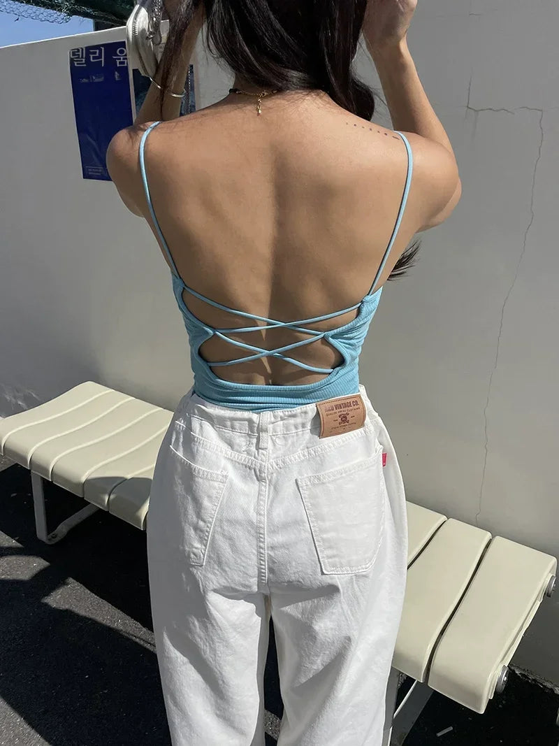 Retro High-waisted Women's Straight Jeans Summer New Fashion Loose Drawstring Design