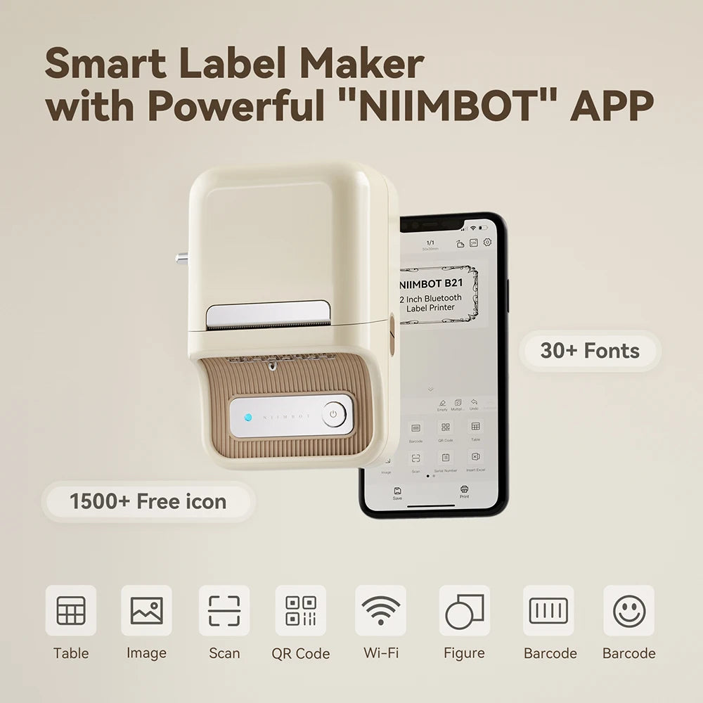 NIIMBOT B21/B1 Portable Thermal Printer 1500mAh Wireless Sticker Printer With Self-adhesive Labels For Barcode Clothing Jewelry