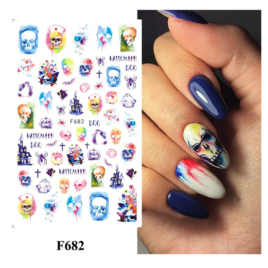 Autumn and Winter Blue Landscape Lines Flowers Birds Butterfly 3D Stickers Nail Art Decals Nail Parts Christmas Nail Stickers