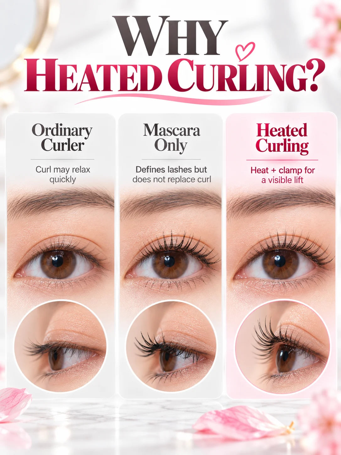 Electric Heated Eyelash Curler 2 Heat Modes Thermal Silicone Clamp Type-C Rechargeable Lash Curler 5-Min Auto Shut-Off Makeup To