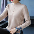 Stylish Stand Collar Button Knitted Spliced Korean Sweater Women's Clothing 2022 Autumn New  Casual pullovers Loose Commute Tops