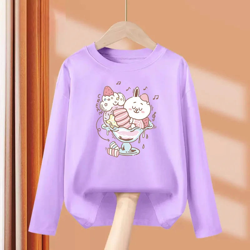 Autumn Sweet Cartoon T-shirt for Baby Girls Long Sleeve Lovely Tops 3-14T Girls Spring Clothing