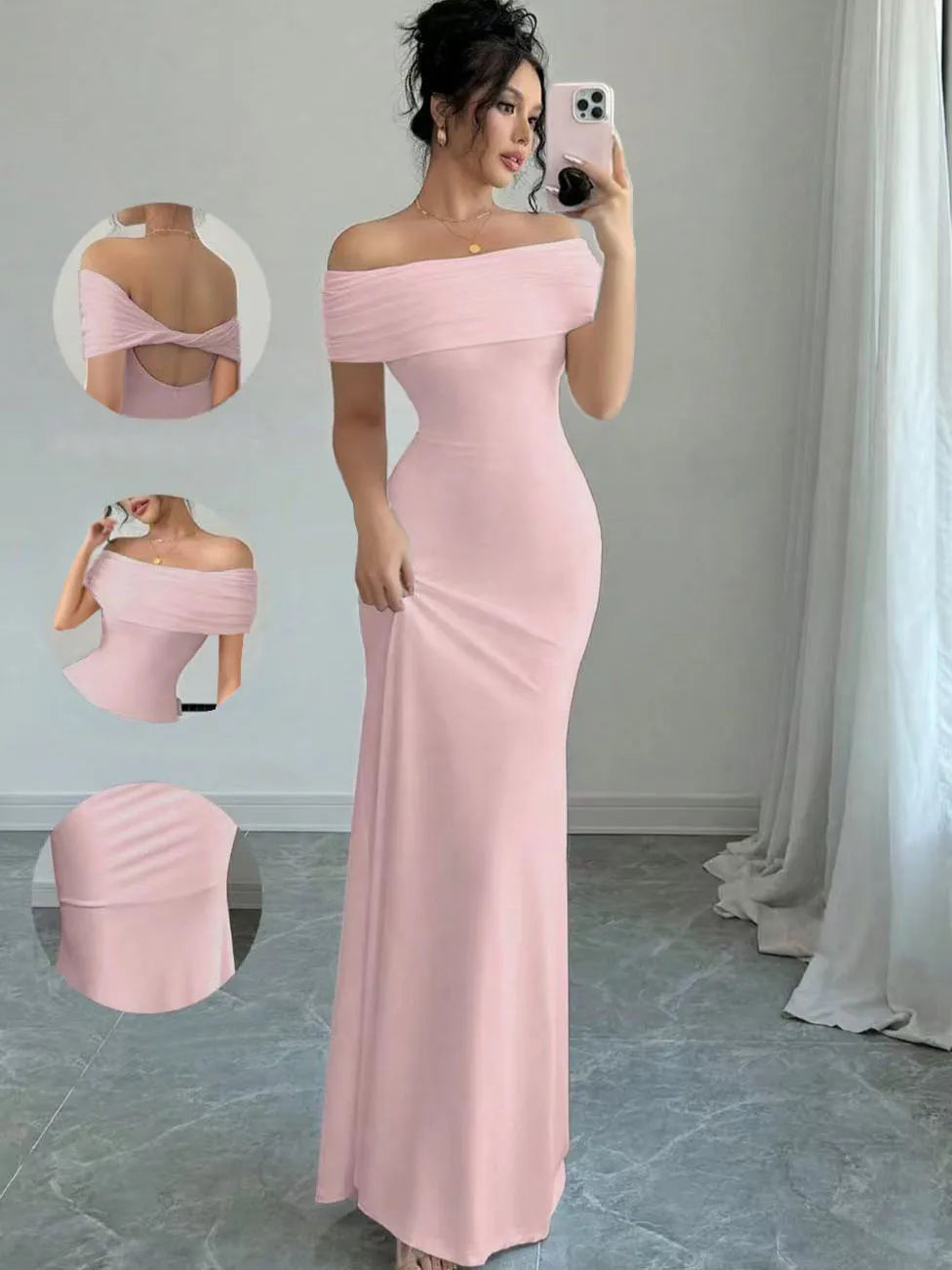 Off Shoulder Party Dress, Women‘s Sleeveless Sexy Bodycon Midi Dress, Elegant Bandage Cocktail Dress for Night Out