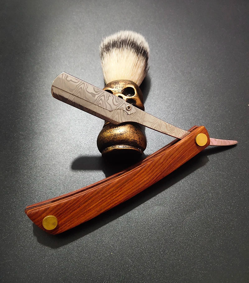 wooden trimmer manual shaver professional straight edge stainless steel sharp barber razor folding shaving blade shave beard cut