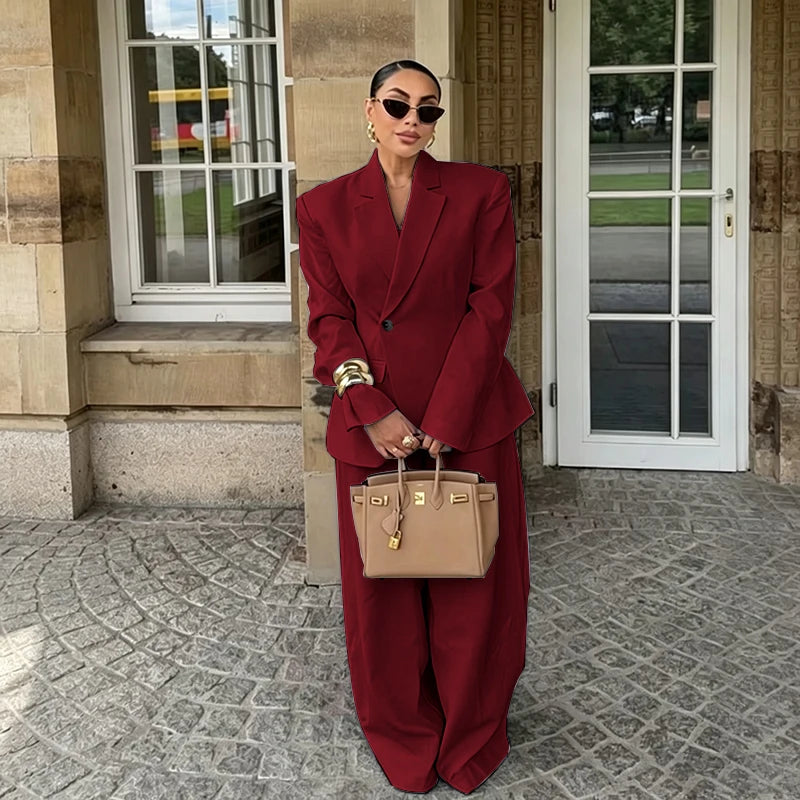 Chic White Wide-leg Pant Single Breasted Women Pants Set New Female Two Pieces(Blazer+Trousers) Conjuntos Femininos Elegantes