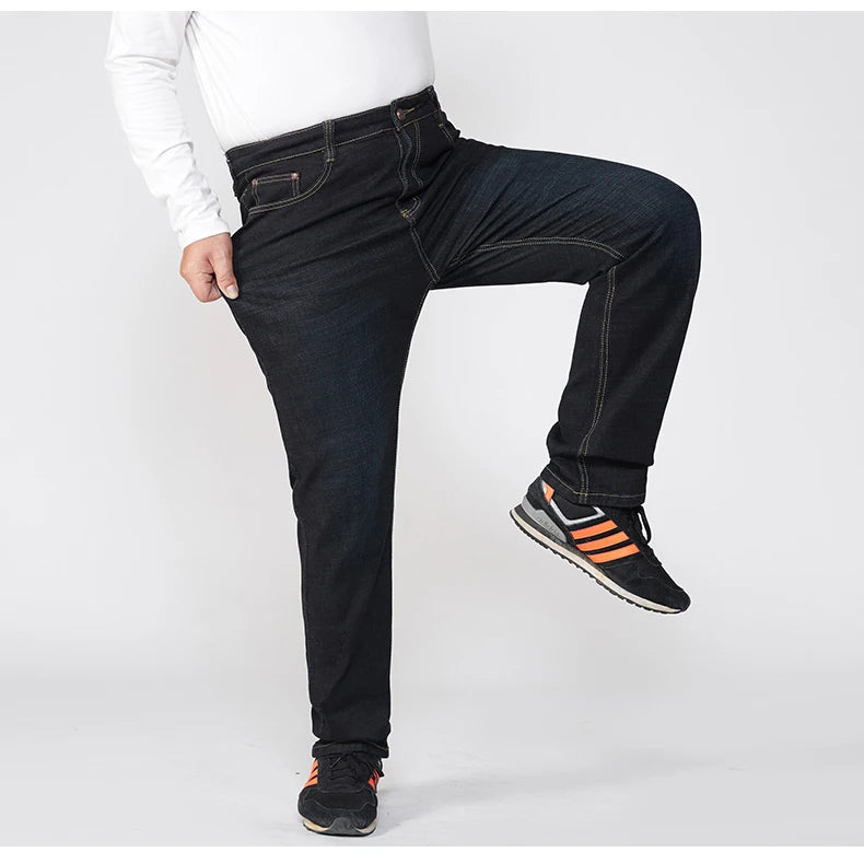 Extra Large Size 56 Men's Jeans High Waist Straight Denim Pants Male Stretch Classic Autumn Winter Super Plus Big 50 52 54 10XL