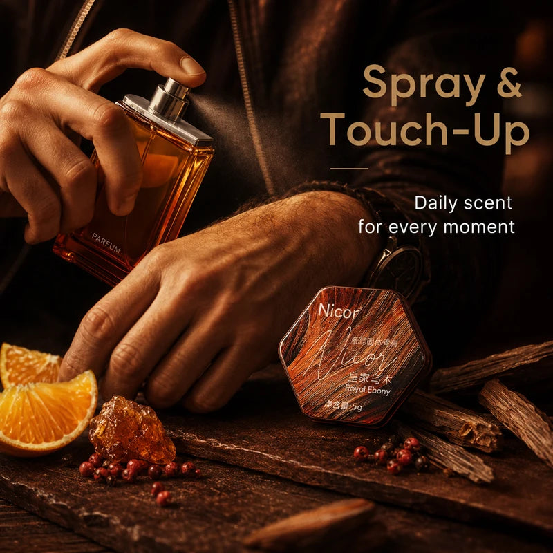 Men's Woody Citrus Perfume Set, Spray Cologne + Solid Perfume Balm, Long Lasting Royal Ebony Travel Fragrance Gift