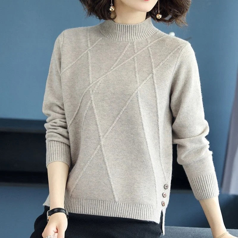 Spring Autumn Winter 2025 New Pullover Sweater Women's Loose Coat Thickened Mother Knitted Bottoming Shirt Female Fashion Tops