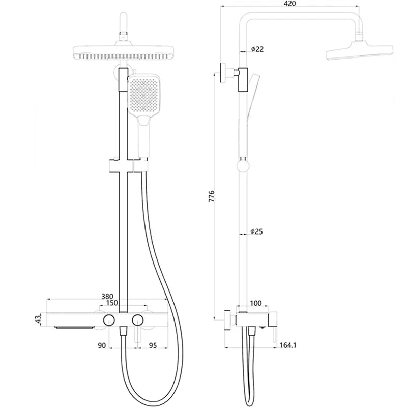 Gray Bathroom Shower System Set Multifunctional Knobbed Triple Function Water Outlet Hot and Cold Control Pressurized Shower Set