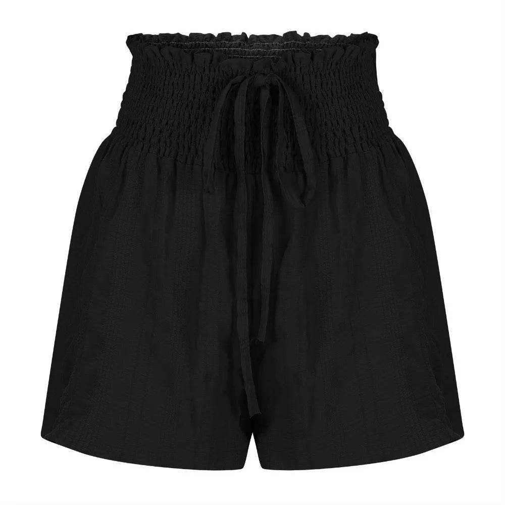 Casual Drawstring Women's Short Loose High Waisted Sports Shorts Skirt Pleated Lace Up Pajama Pants Summer