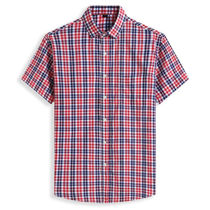 100% Cotton 5XL 6XL 7XL 8XL 12XL Men's Plus Size Shirts Fashion Casual Classic Style Comfortable Plaid Short Sleeve Shirt Male