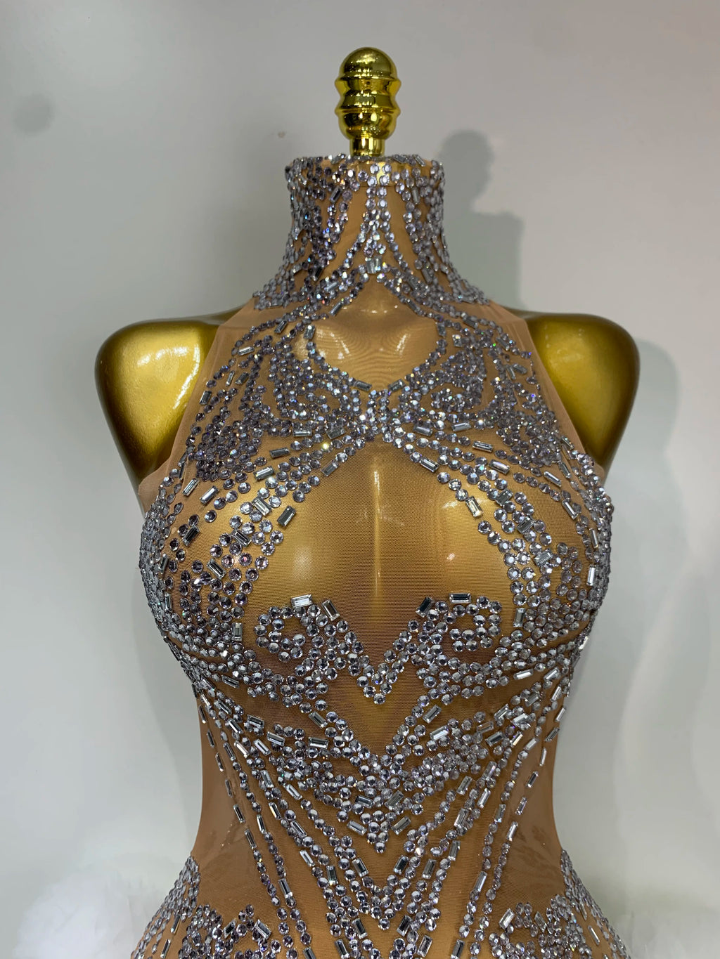 Luxury Women Sexy Sparkly Rhinestone Sleeveless Mesh See Through Bodycon Mini Birthday Dress Evening Party Performance Costume