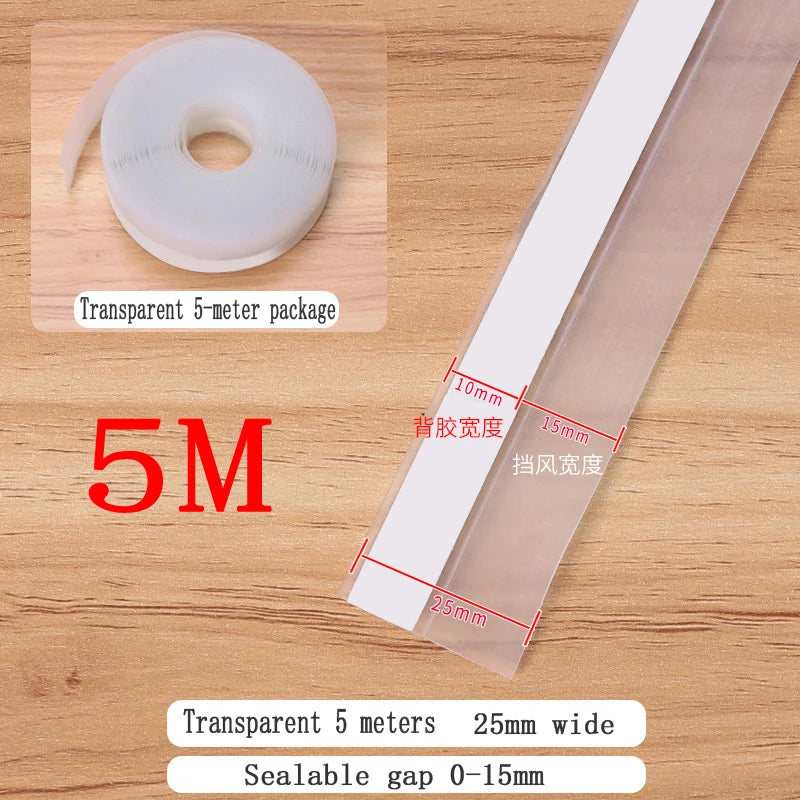 5M Shower Room Glass Door Sealing Strip Window Windproof Strip Warm Bathroom Door Lower Water Blocking Adhesive Strip