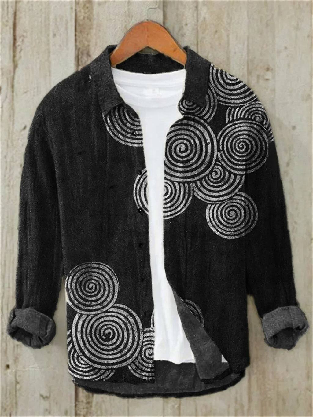 Men's casual versatile fashion street men's shirt lapel single-breasted long-sleeved men's wave long-sleeved shirt