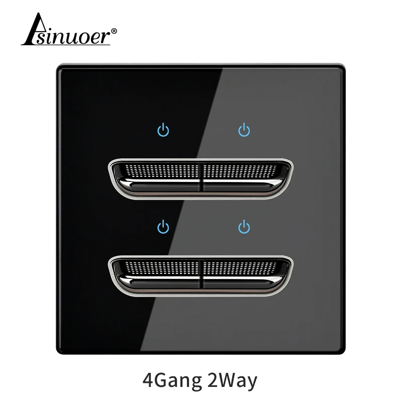Black Tempered Glass Wall Switch Panel Led European 16a Socket Retro Toggle Light Switch Eu Uk Standard 2usb Socket 1Gang-4gang